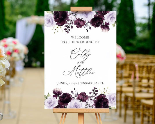 Purple and Lavender Wedding Welcome Sign, Welcome To The Wedding Of Signs