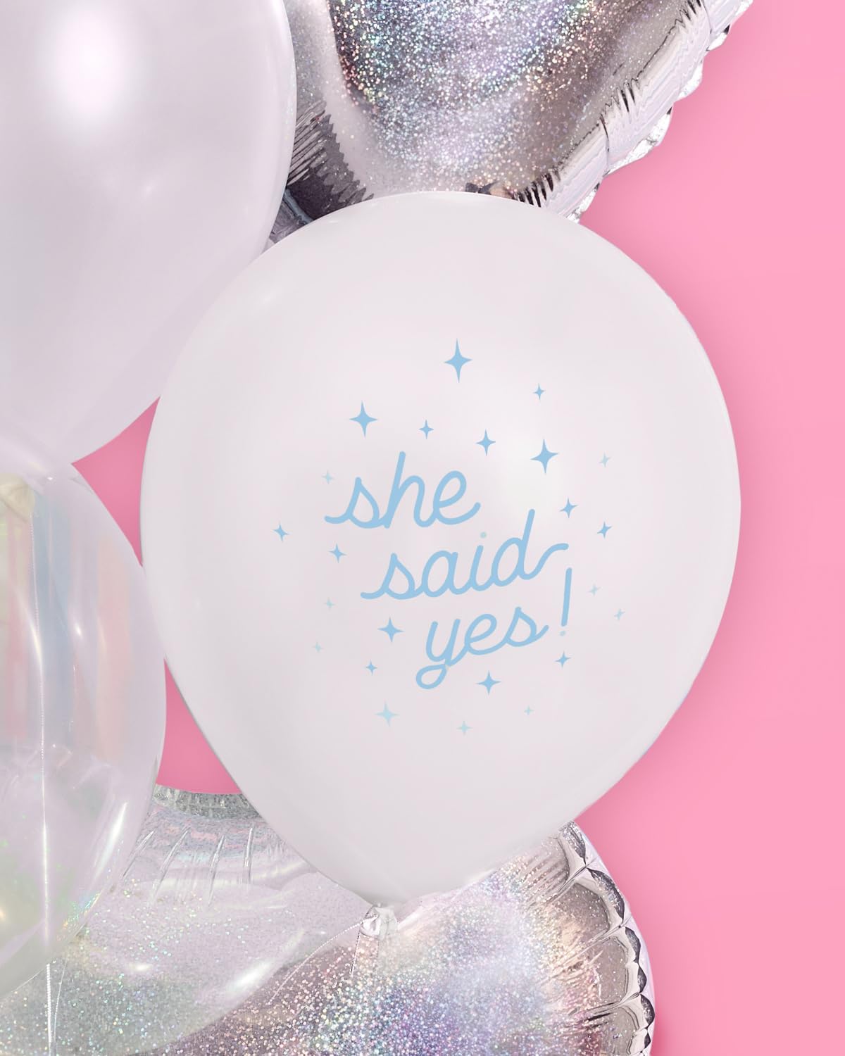 xo, Fetti Engagement Party Balloon Set | 20 pcs | Printed White + Blue She Said Yes Latex Bachelorette Decorations, Blue Engagement Party Decor, Proposal Photo Backdrop, Pearl Bridal Supplies