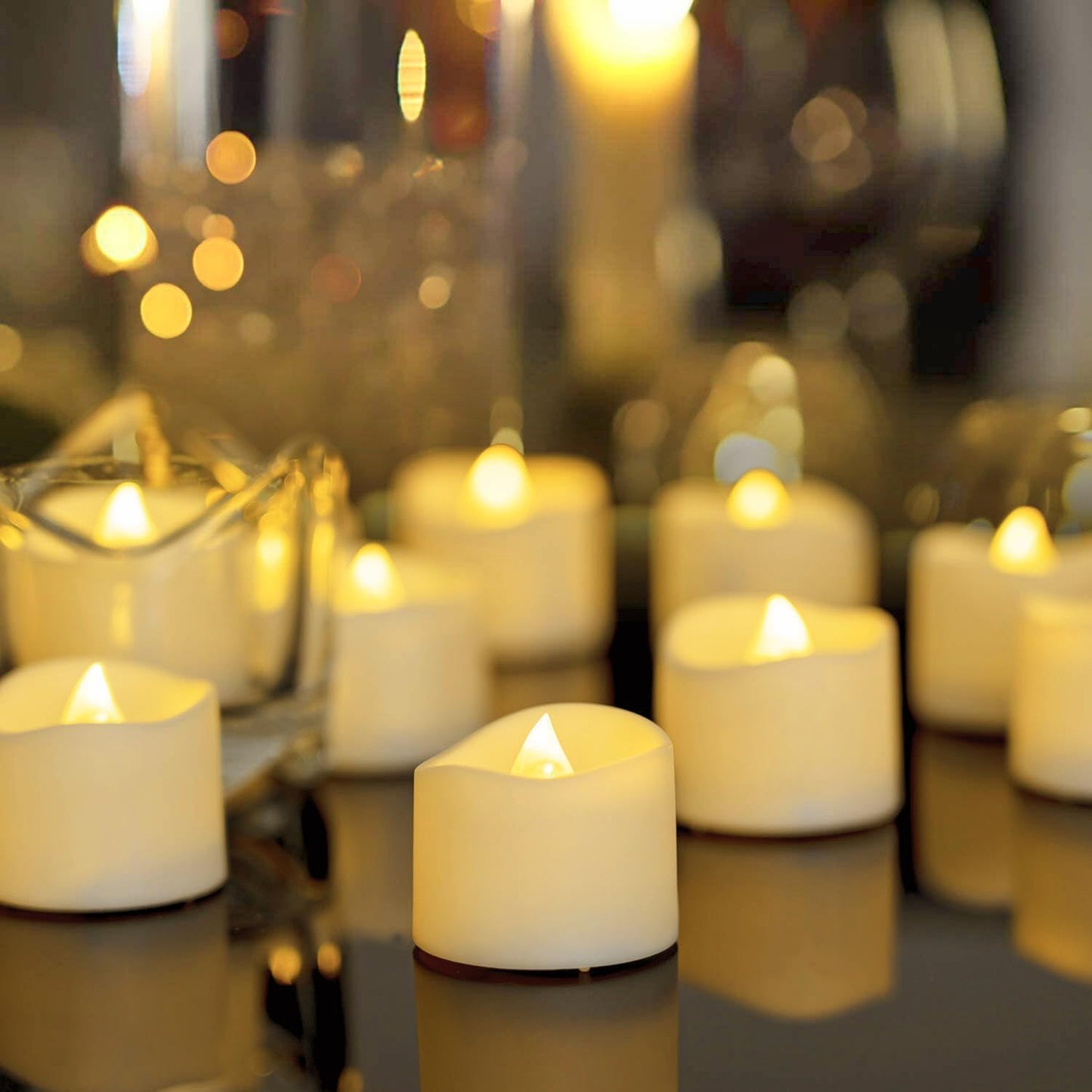 Homemory 48-Pack Novelty Flickering Flameless Tea Lights Candles, 200+Hours Battery-Operated LED Fake Candles for Wedding Table Centerpieces,Proposal,Anniversary, Ivory Base, Ø1.5'' × H1.3''