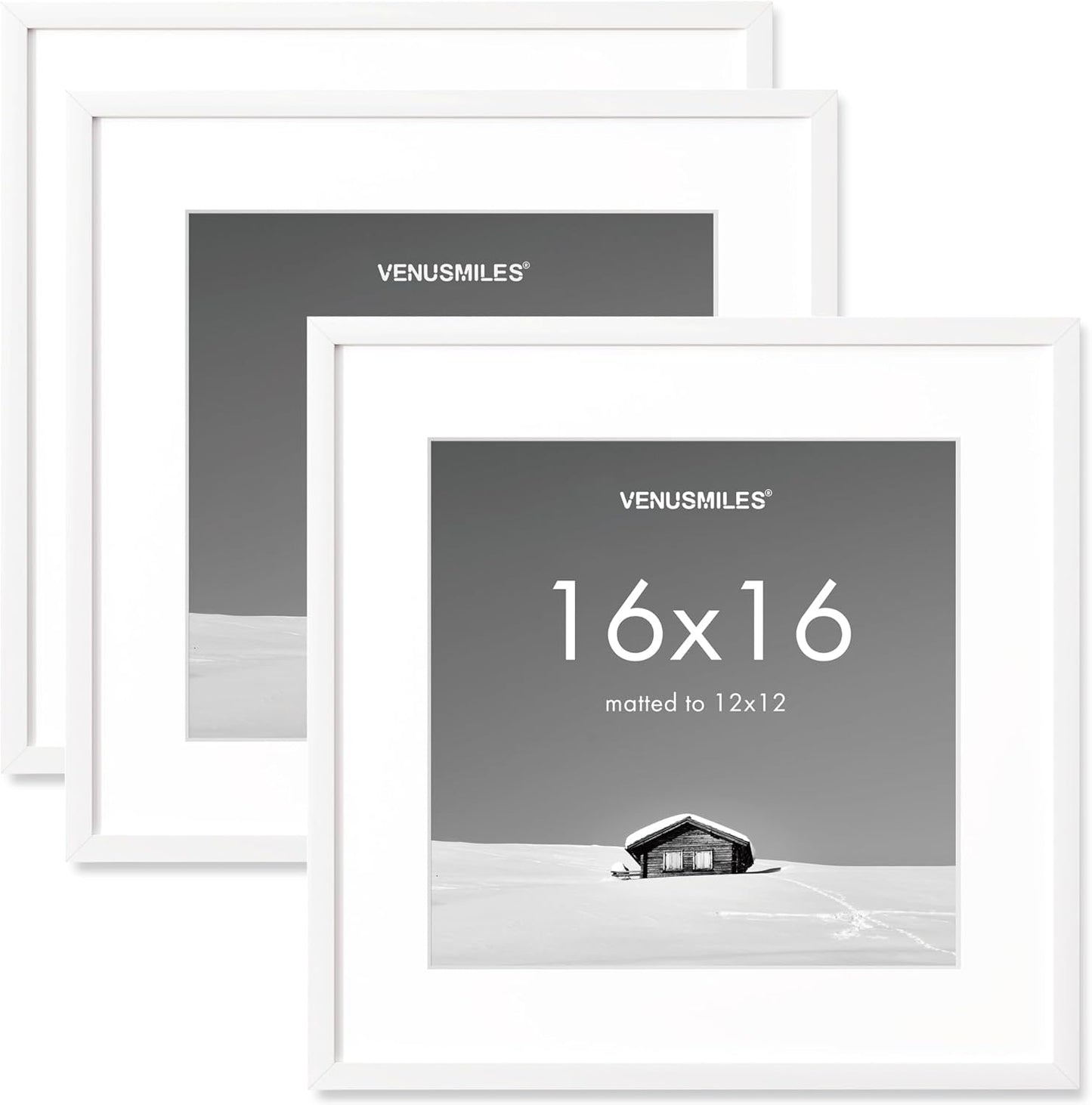 16x16 inch Picture Frame, 16x16 Photo Frames with 12x12 Removable Mat - High Definition Plexiglass - Vertical and Horizontal Display - Wall Hanging Frame - White, 3 Pack