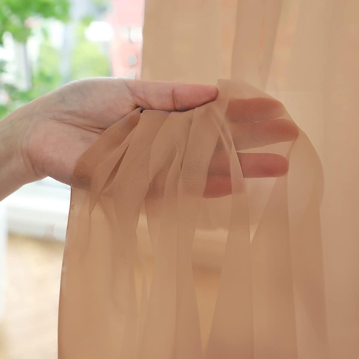 Window Brown Sheer Curtains 95 Inches Long 2 Panels Basic Rod Pocket Panel for Bedroom Children Living Room Yard Kitchen