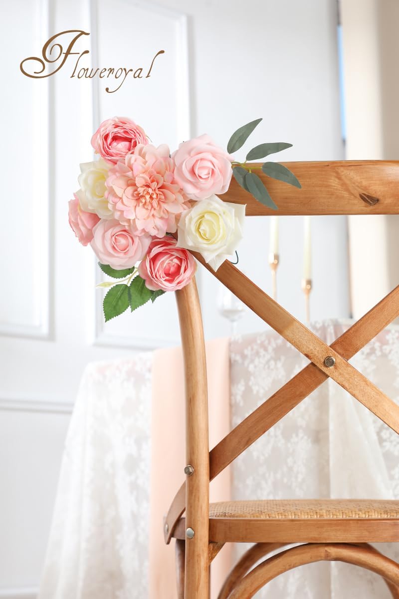 Floweroyal Pink Artificial Flowers Fake Rose Flowers Dahlia with Stems for DIY Wedding Bridal Bouquets, Baby Shower, Floral Arrangement, Table Centerpieces, Home Decorations.