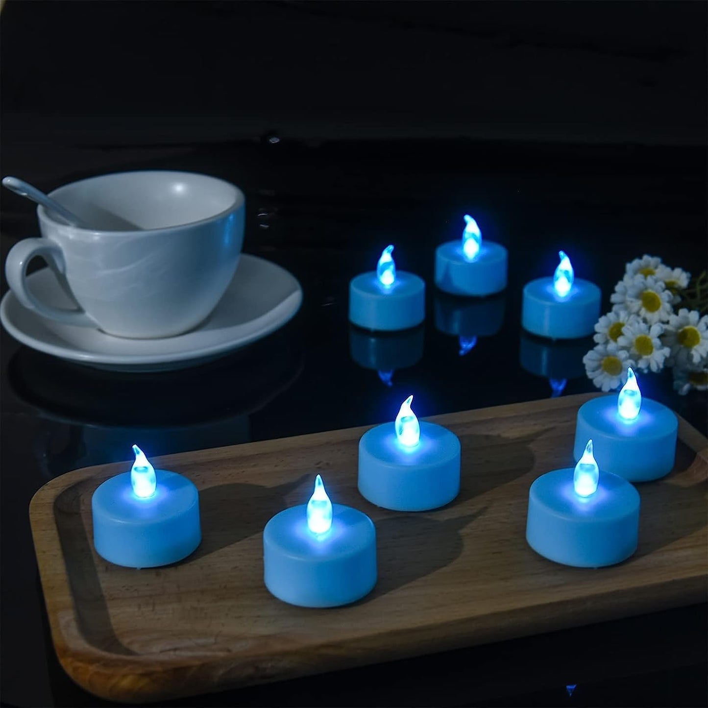 LED Tea Lights Candles- 50PACK Flameless Candles Realistic and Bright Flickering Long Lasting 200Hours for Holiday Celebration,Home Decoration Blue