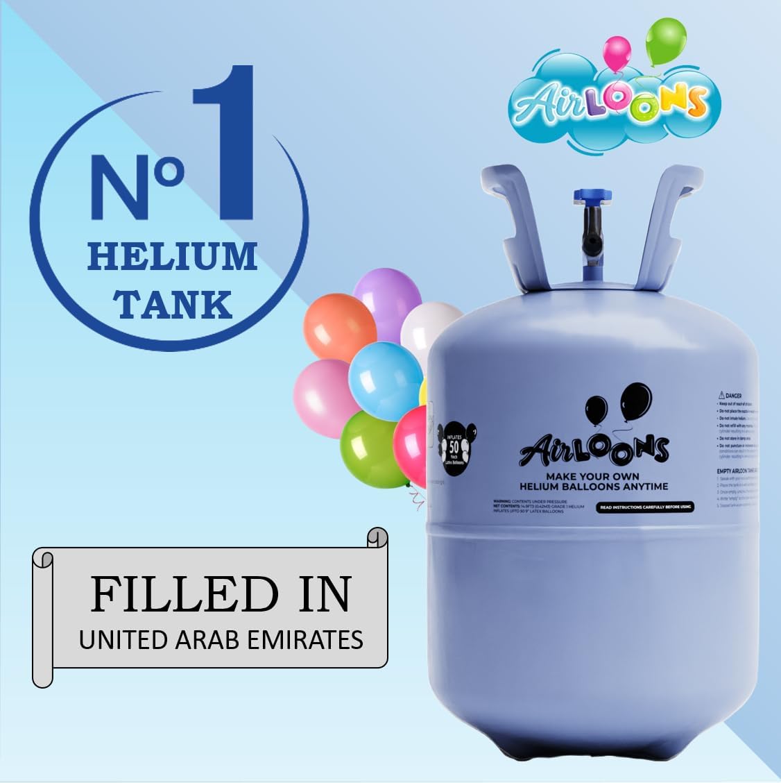 Airloons Helium Balloon Kit with 2 Pack 14.9 Cu Ft Tank - Includes 100 Multicolor 9 in Latex Balloons, Ribbon & Easy to Fill Nozzle - Easy Setup for Birthdays, Weddings, Baby Showers, DIY Party Décor