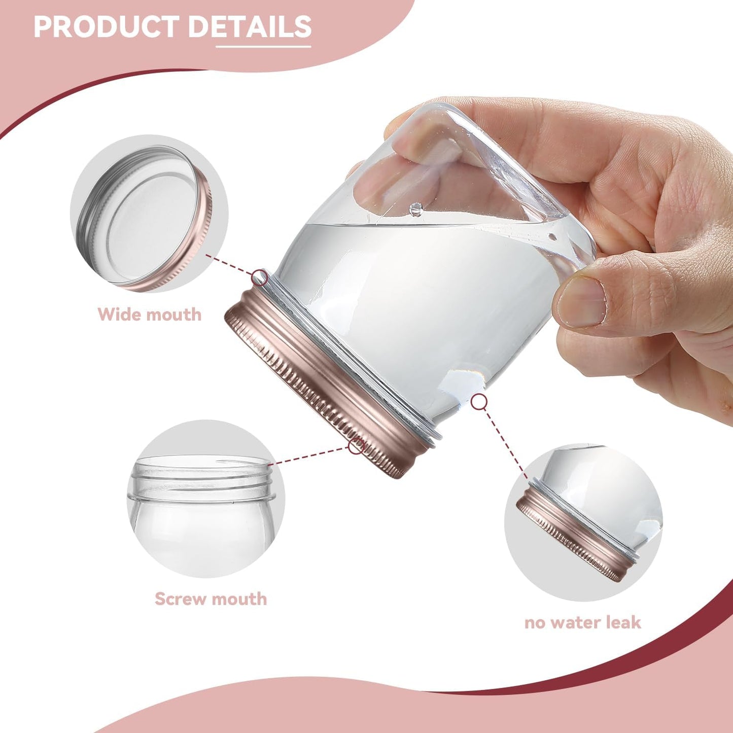 novelinks 8 oz Clear Plastic Jars with Screw-On Lids - BPA-Free Refillable Storage Containers for Slime, Spices, Crafts, Kitchen & Home Organization (32 Pack,Rose Gold)