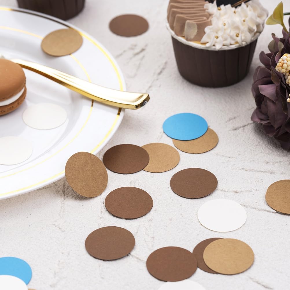 Brown Blue Kraft Tan and Ivory Cream Paper Confetti Table Decoration for Baby Shower Birthday Retirement Oktoberfest Party,1.2 inch in Diameter,200 Counts