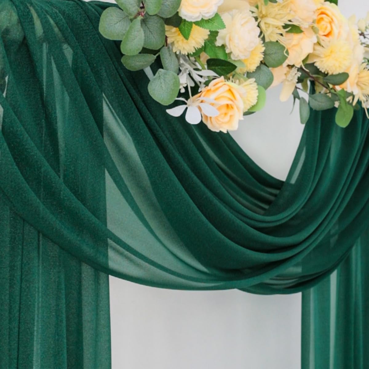 Socomi Wedding Arch Draping Fabric 29" x 20Ft 2 Panels Emerald Green Sheer Outdoor Curtain Drapes Extra Long for Bridal Baby Shower Ceremony Birthday Party Decor