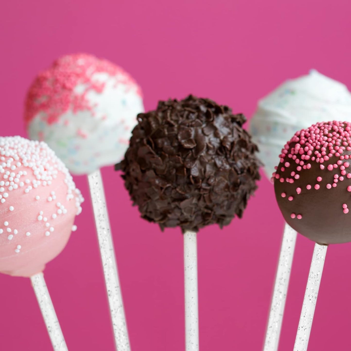 50-PCS Silver Glitter Plastic Swizzle Sticks, Crystal Cake Pops, Cocktail Coffee Drink Stirrers, Lolipop Stick, 7.24 Inch