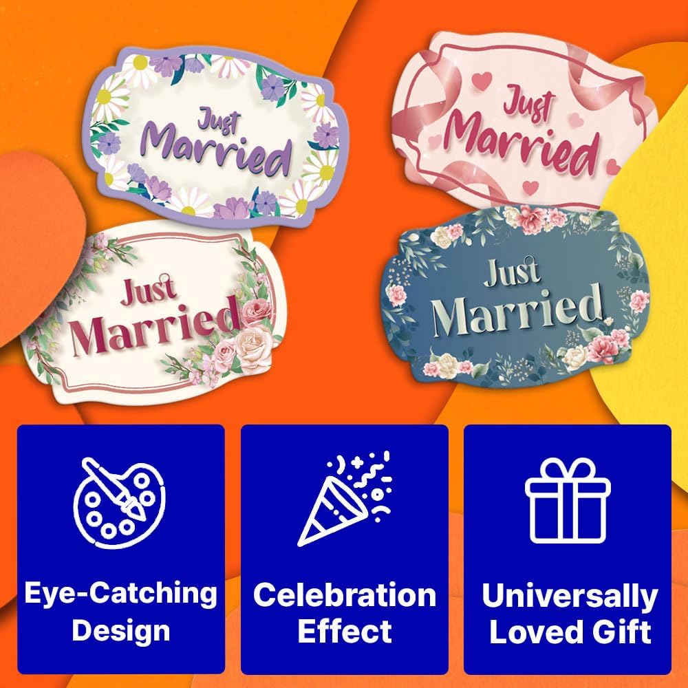 GEEKBEAR Just Got Married Car Magnet (2 Pack) - 13 x 8.7 in (Beige Rose)