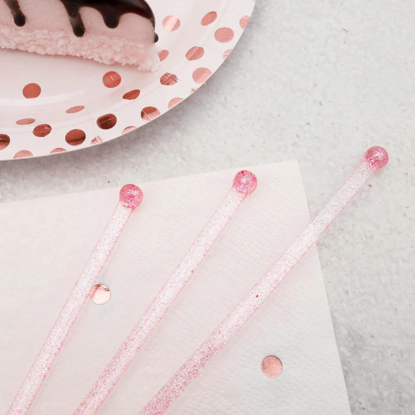 100-PCS Pink Glitter Plastic Swizzle Sticks, Crystal Cake Pops, Cocktail Coffee Drink Stirrers, Stir Sticks for Valentine's Day Christmas Party, 7.24 Inch
