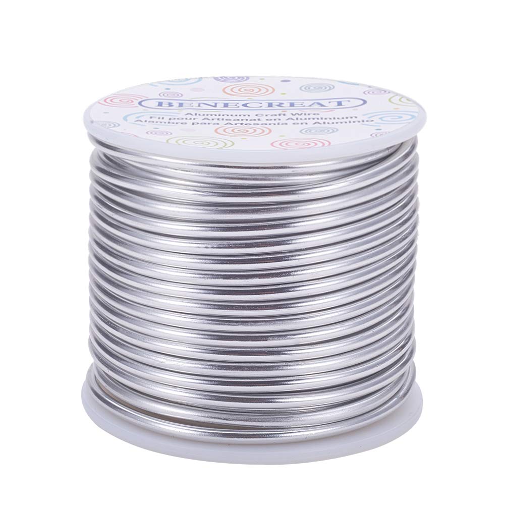 BENECREAT 9 Gauge Jewelry Craft Aluminum Wire 55 Feet Bendable Metal Sculpting Wire for Craft Floral Model Skeleton Making, Plant Gardening, Silver