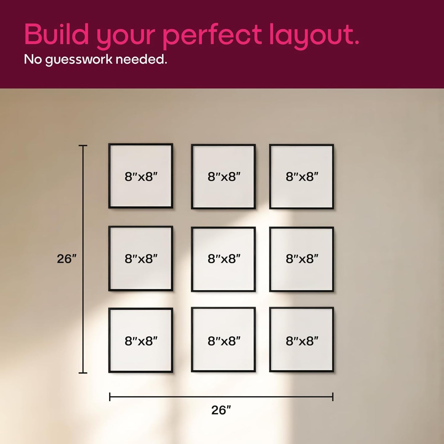 Mixtiles Official - Custom Photo Tiles - Personalized Printed Photos - Magnetic Wall Frames - Adhesive Sticker, No Nails - Various Sizes and Frames - 8x8-9Tile - Oak Frame