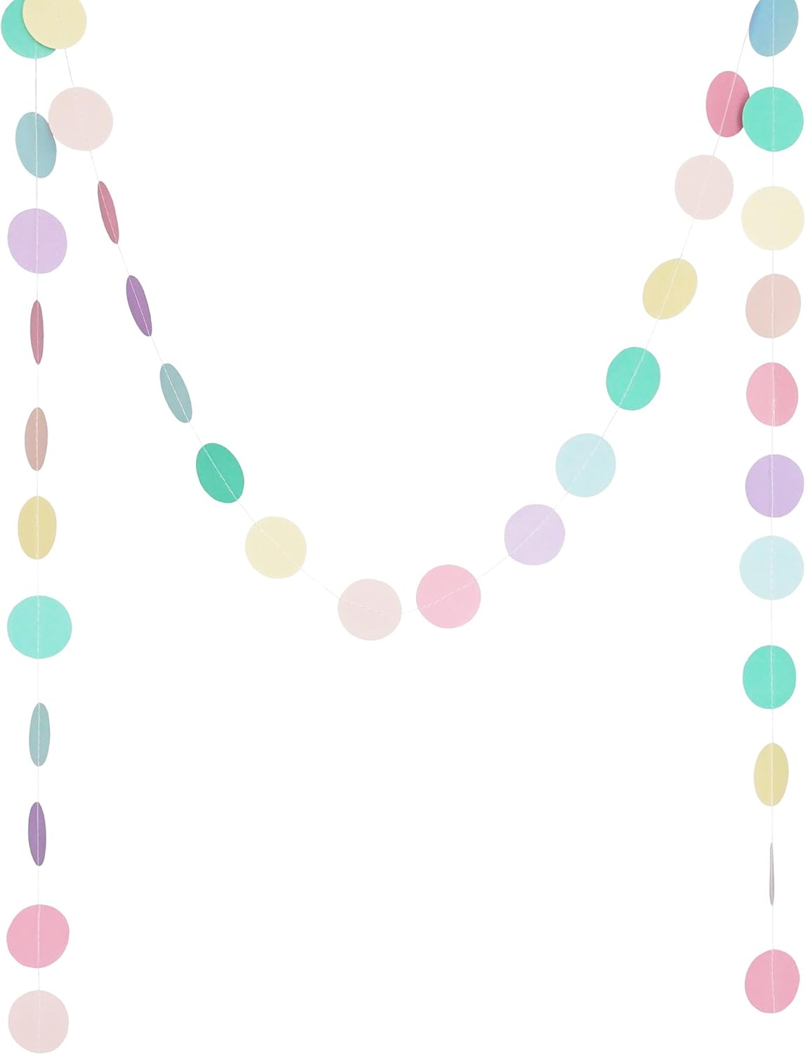 Circle Dots Paper Party Garland Streamer Backdrop (10 Feet Long) - Rainbow Pastel