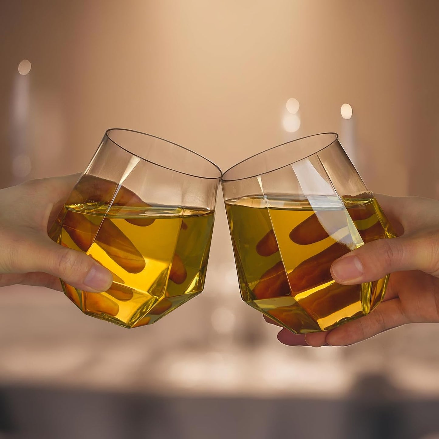 Goodluck 40 PCS Diamond Stemless Plastic Wine Whiskey Glasses, 12 Oz Disposable Cocktail Glasses, Suitable for Weddings, Birthday Parties, Family Gatherings, Bars, etc (Clear)