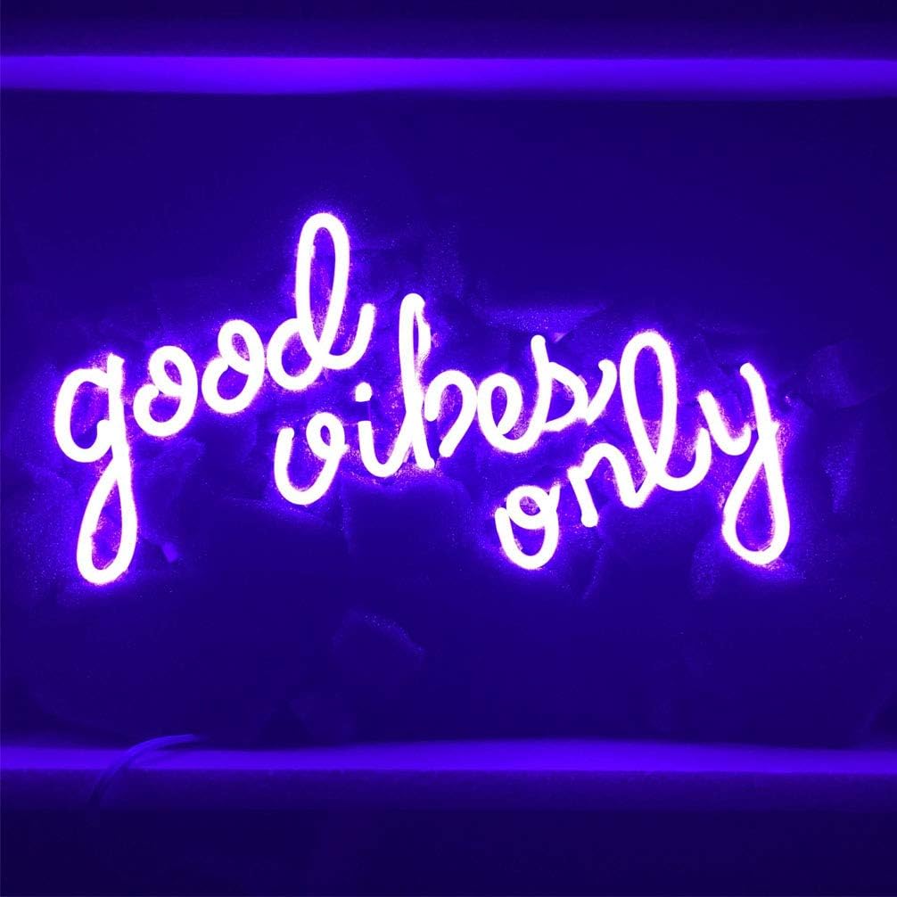 LiQi ™ GOOD VIBES ONLY Purple Neon Sign （13" x7.5" Large）Real Glass Acrylic Panel Handmade for Home Bedroom Pub Hotel Beach Recreational Game Room Decor