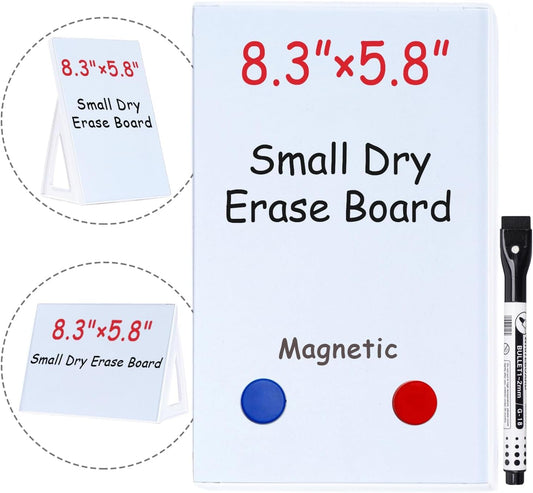 Magnetic Dry Erase Board White Board, 8.3'' x 5.8'', Small Stand-Up or Hangable Desktop Dry Erase White Board, Mini Dry Erase Whiteboard Easel for Desk with One Marker and Two Magnets
