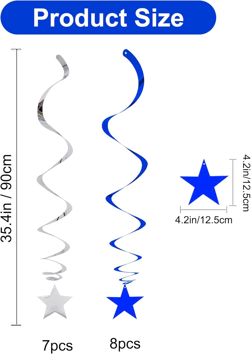 BEISHIDA Blue Silver Stars Hanging Swirls Bachelorette Graduation Hanging Ornament Decorations for Birthday Party Baby Shower Supplies Congrats Grade 2025 Graduation Decorations,Pack of 15