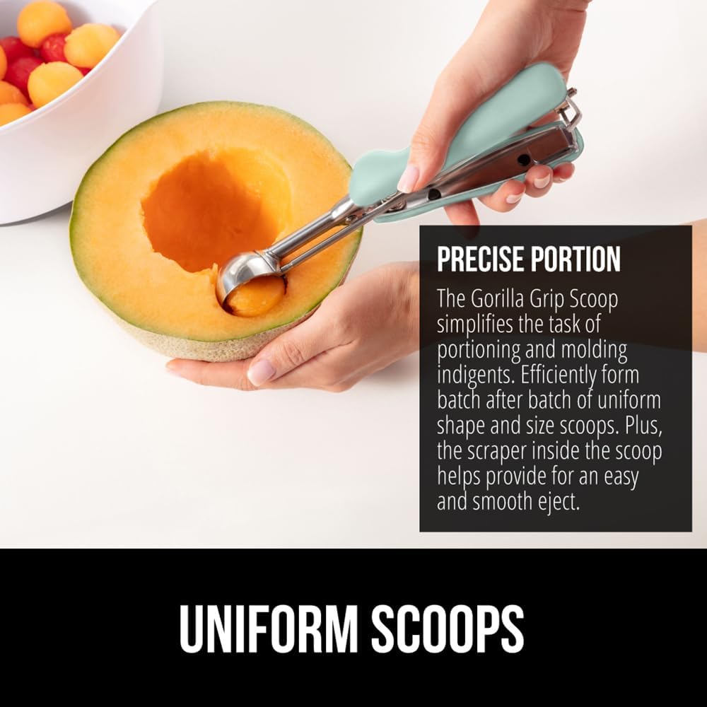 GORILLA GRIP Stainless Steel Cookie Scoop for Baking, 1 TBSP, Multipurpose Melon Baller, Meatball Spring Scoops, Perfect Portion Sizes, Easy Food Release, Scooper Size 60, BPA-Free Kitchen Tool, Mint