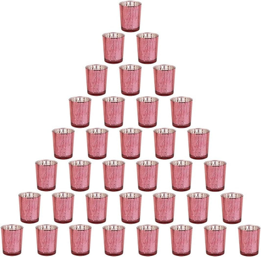 Pink Mercury Glass Tea Light Holders Set of 36 - Elegant Votive Candle Holders for Weddings, Showers and Home Decor - Perfect for Table Centerpieces and Parties (Glass, Pink)