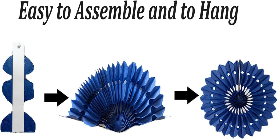 15pcs Blue Tissue Paper Fans Set - 10'' 12'' 14'' Round Honeycomb Fans for Party, Birthday, Wedding Events