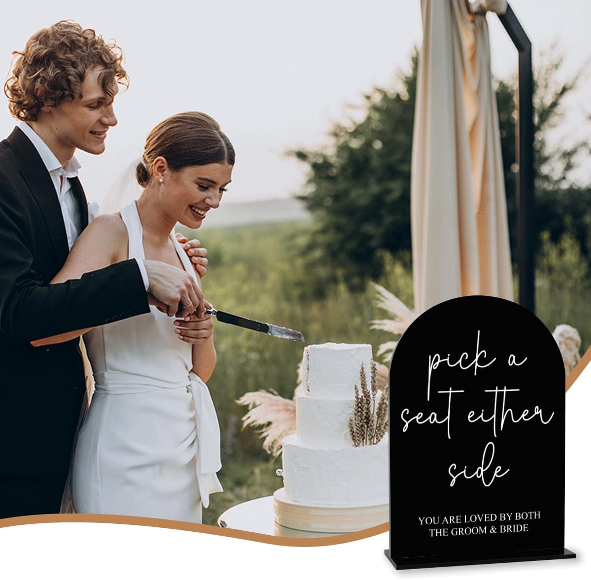 Black Pick a Seat Not a Side Wedding Sign, Engagement Bridal Shower Decor fo Ceremony Reception Party, Weddings Table Acrylic Sign