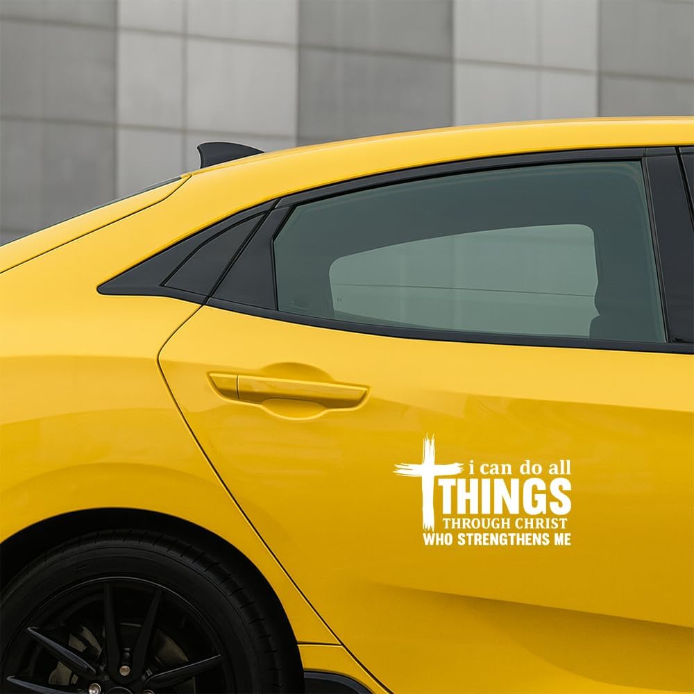 I Can Do All Things Through Christ Vinyl Decal 7x4.5in – Bible Verse Sticker Philippians 4:13 – Christian Waterproof Removable Car Laptop Window Sticker – Faith Gift for Believers