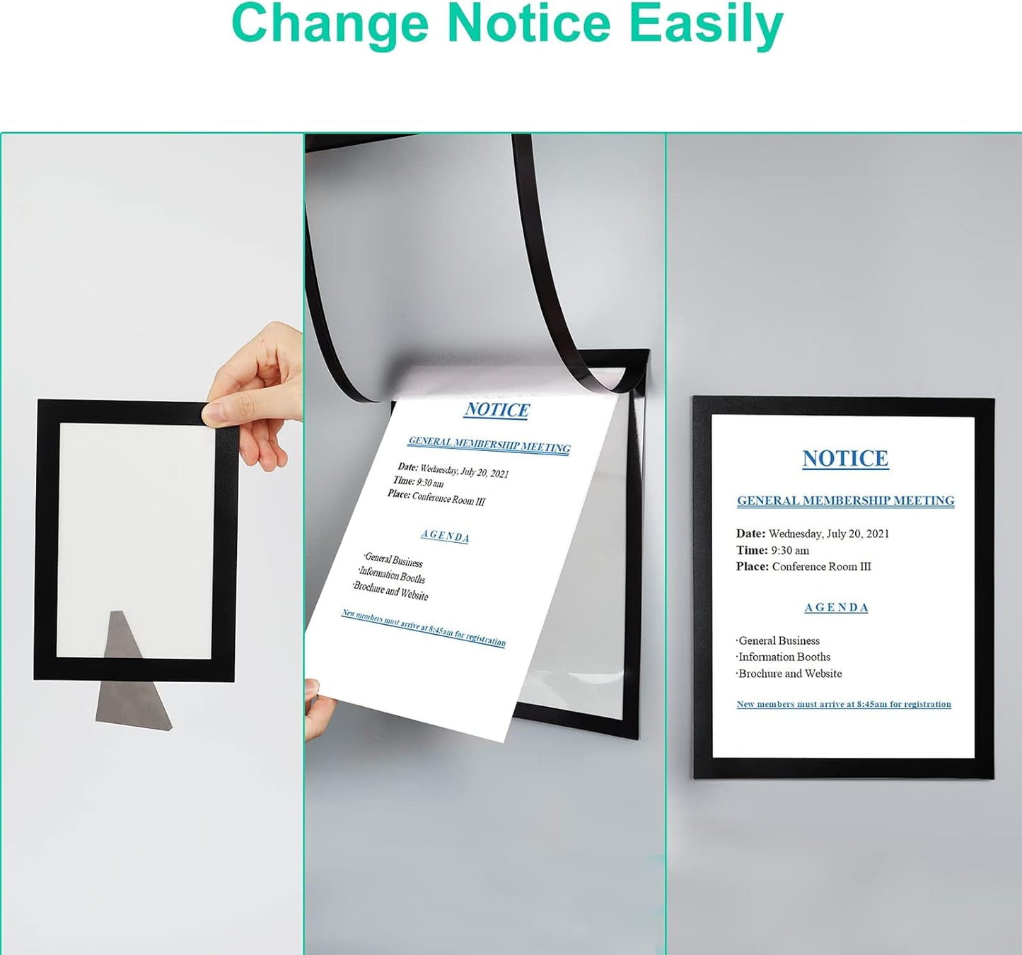 CRUGLA 8.5x11 Magnetic Frame Sheet with Self Adhesive Backing, Poster Certificate Carft Picture Photo Frame for Refrigerator Office Glass Window Door Cubicle Tile, 12 Pack