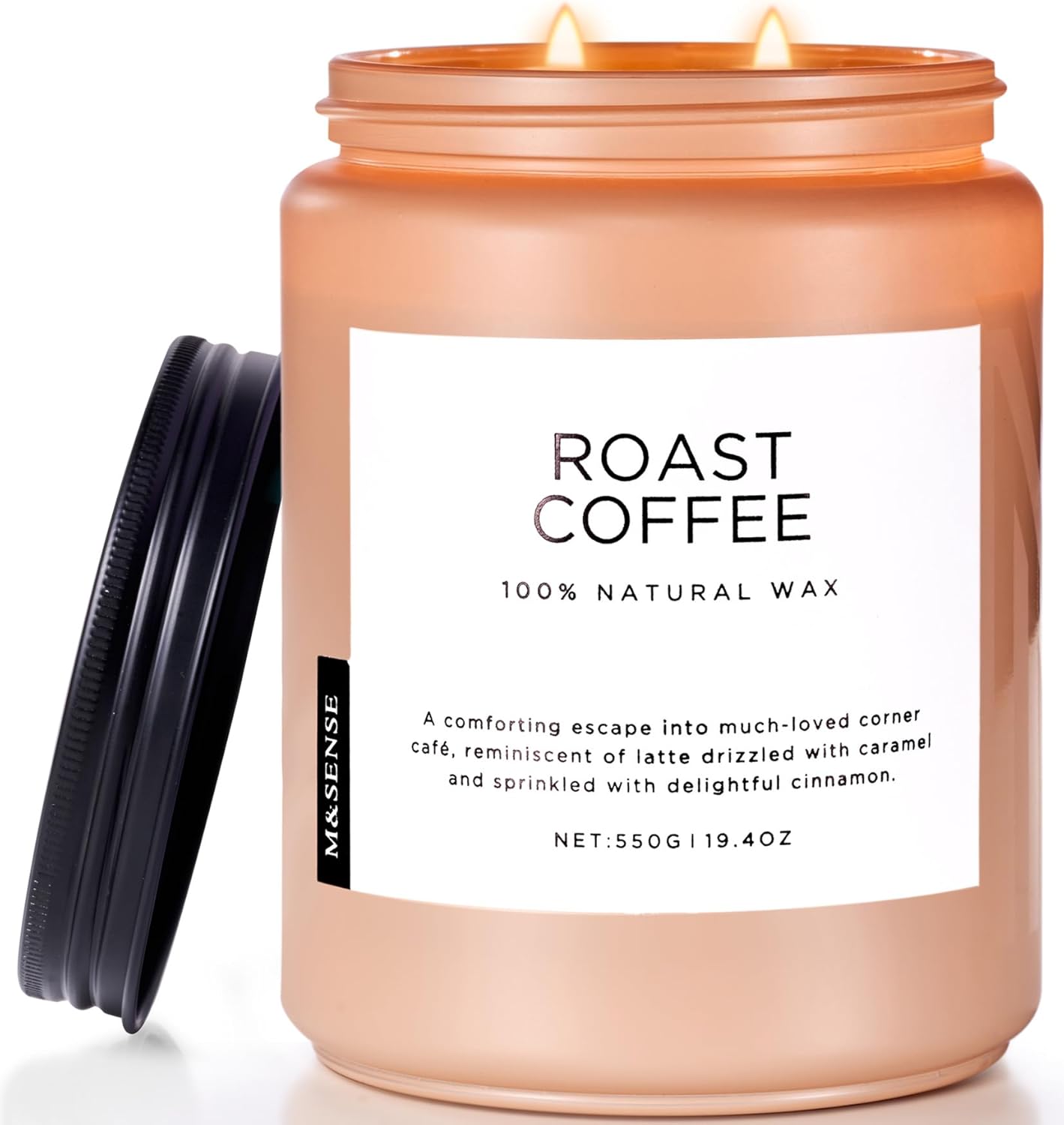 M&SENSE Coffee Candles Scented Strong, 2 Wick Jar Candle 19.4oz, 110 Hours Burning Time, Organic Natural Soy Wax Candle for Bedroom Kitchen Home Decor, Housewarming Gift for Men and Women