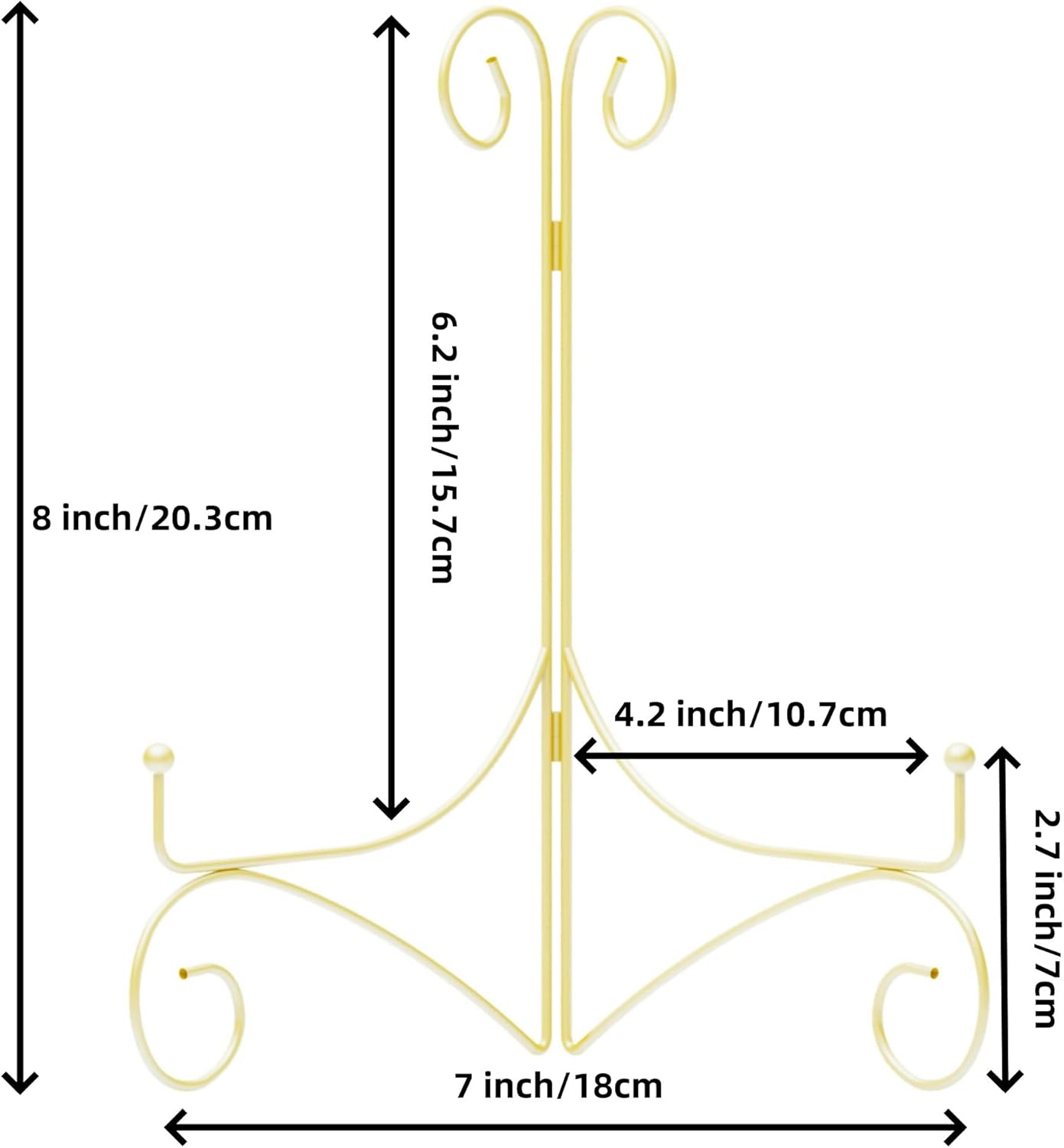 Plate Display Stands with Hinged Folding Design, 8 Inch Picture Frame Stand for Tables, Decorative Easels for Plates, Photos, Cards and Books, 8’’ Gold, 2-Pack