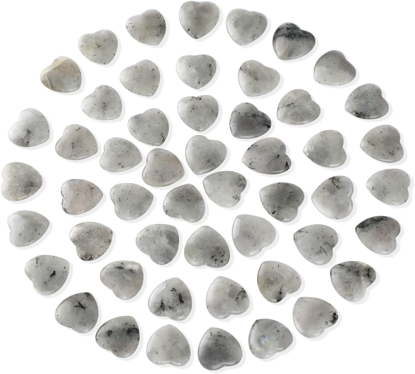 Gerrii 50 Pcs Heart Healing Stone Bulk Quartz Heart Inspirational Stones Gift for Women Love Pocket Polished Natural Energy Balancing Meditation 0.8 Inch(Black Labradorite)