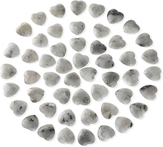 Gerrii 50 Pcs Heart Healing Stone Bulk Quartz Heart Inspirational Stones Gift for Women Love Pocket Polished Natural Energy Balancing Meditation 0.8 Inch(Black Labradorite)