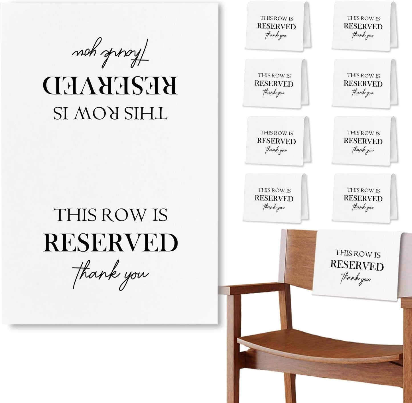 Reserved Seating Chair Signs, This Row Is Reserved Pew Cloths Seating Placeholder for Church Pews, Wedding Decorations for Reception Parties Celebrations Event Meetings (8 PCS, White)