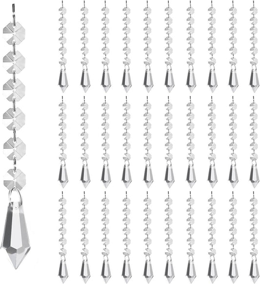 100 Pack Hanging Crystals - Clear Acrylic Prisms Pendant Ornaments for Christmas Tree, Centerpieces, Chandelier, Window & Home Decor, Ideal for Weddings, Parties Decorations (Icicle)