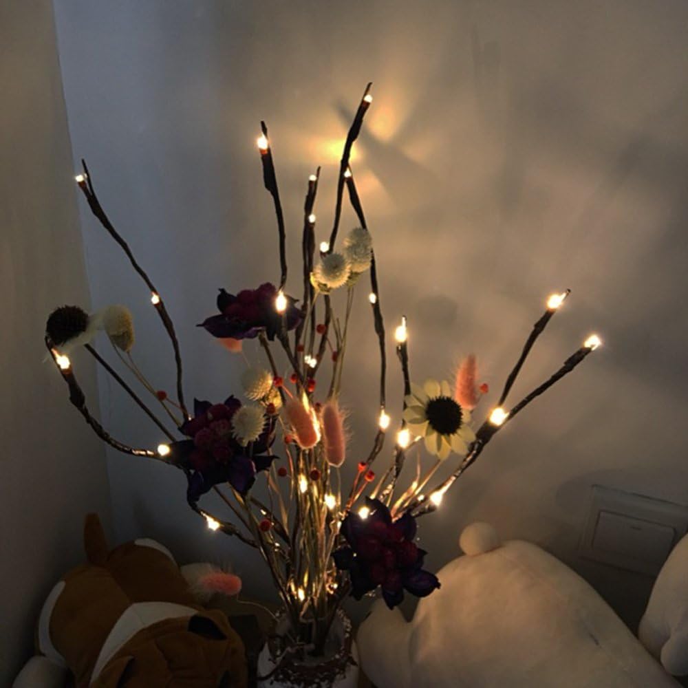 3 Pack Warm White Lighted Branches 60 LED Twig Lights Lighted Plants Artificial Twinkle Willow Branch Lamp Home Fairy Light Up Branch for Vases Holiday Party Indoor Decor Battery Operated para Casa