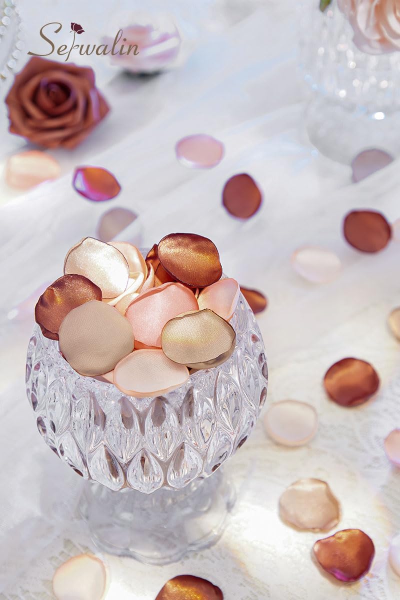 Serwalin 500Pcs Silk Rose Petals Artificial Flower Petals for Weddings Fake Rose Brown Petals Proposal for Wedding Aisle Runner Bridal Shower (4 Color Mixes)