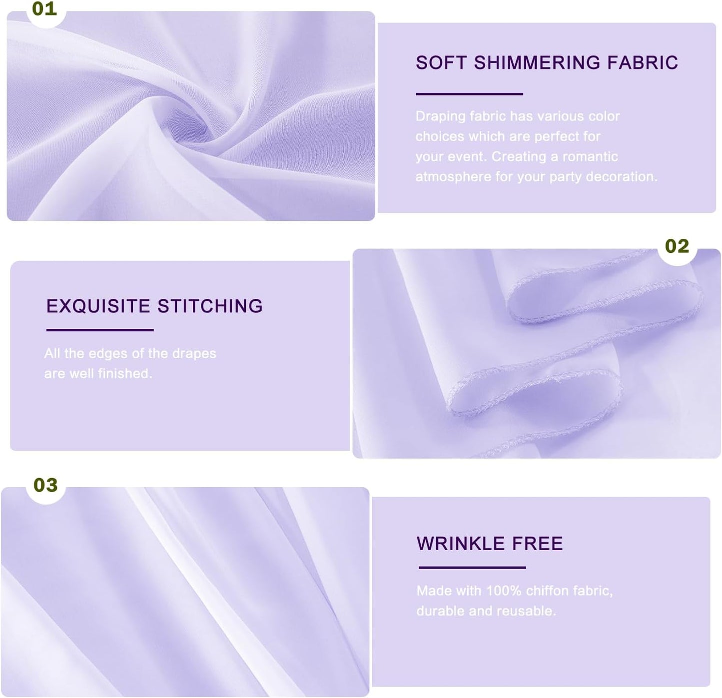 Wedding Arch Draping Fabric 29" x 18 FT Lavender Sheer Chiffon Outdoor Curtain Drapes for Wedding Birthday Party Ceremony Decor(2 Panels, Lavender)
