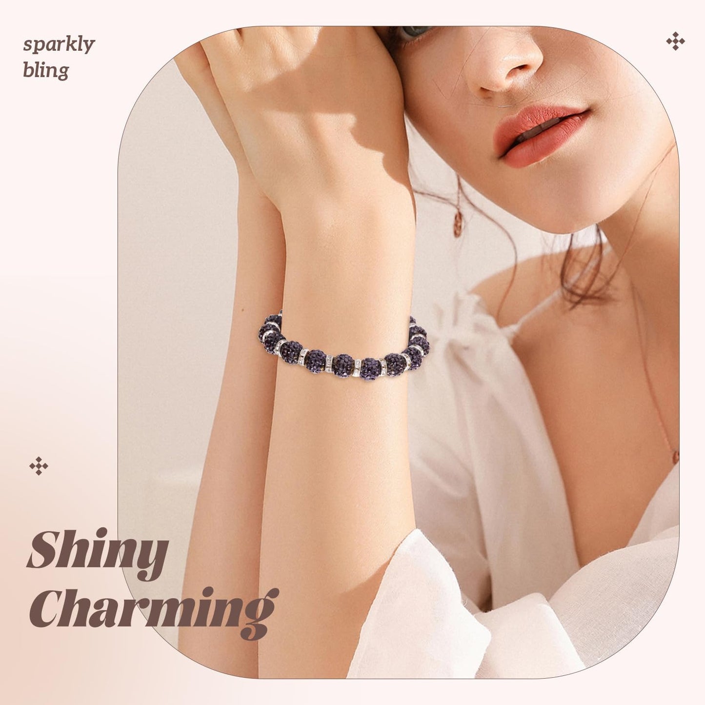 160pcs 10mm Rhinestone Beads for Jewelry Making, Dark Purple Shiny Round Disco Ball Beads Bulk, Sparkle Crystal Clay Christmas for Bracelet Baseball Necklace Earring Crafting and DIY