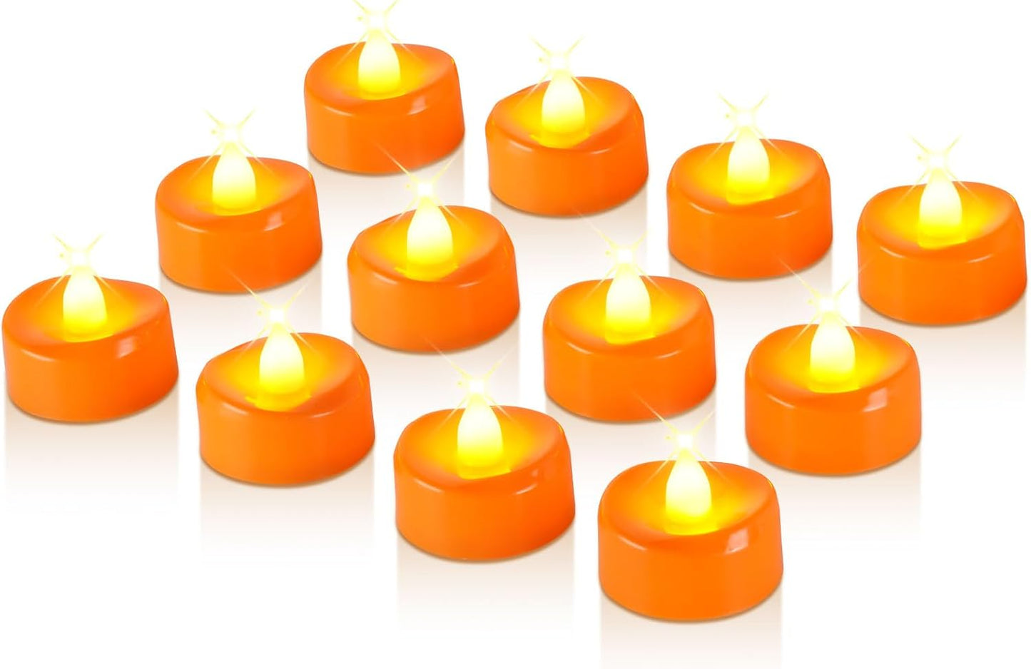 Raycare Orange LED Tea Lights Battery Operated, 200+Hour Flickering Votive Candles,Realistic Fake Flameless Tea Lights for Wedding Party Halloween Thanksgiving Christmas Decorations, 24 Pack