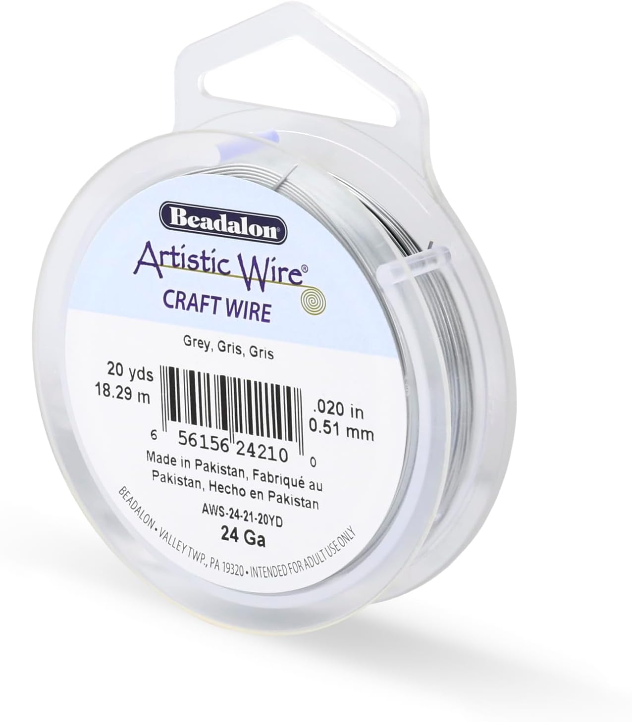 Artistic Wire, 24 Gauge Tarnish Resistant Colored Copper Craft Wire, Grey, 20 yd