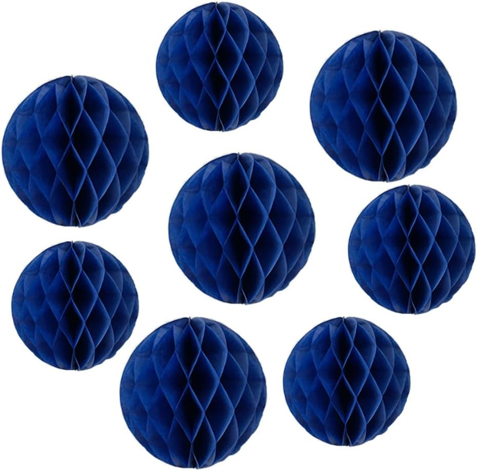 8pc Honeycomb Balls Party Decorations 8'' 10'' Tissue Paper Pom Poms Flower Balls Hanging Paper Honeycomb Balls for Party Baby Shower Birthday Wedding Nursery Wall Decor(8'' 10'' Royal Blue)