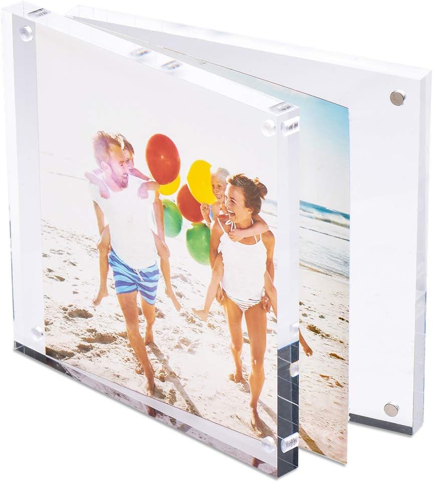 TWING 2 Pack 4x4 Acrylic Picture Frame, Horizontal Magnet Double Sided 4x4 Picture Frame Set with Microfiber Cloth, 10 + 10MM Thickness Clear Desktop Acrylic Photo Frame Display Gifts Ideal, Ideal