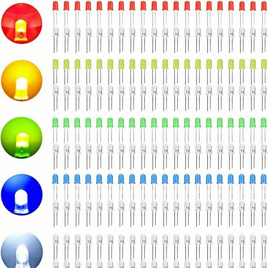800-Piece Electronic Components Kit for Circuit Boards - 600 Resistors (10Ω-1MΩ) + 200 LEDs Complete Soldering Kit w/ 5 Color 5mm LEDs & 30 Value Metal Film Resistors for DIY Boards