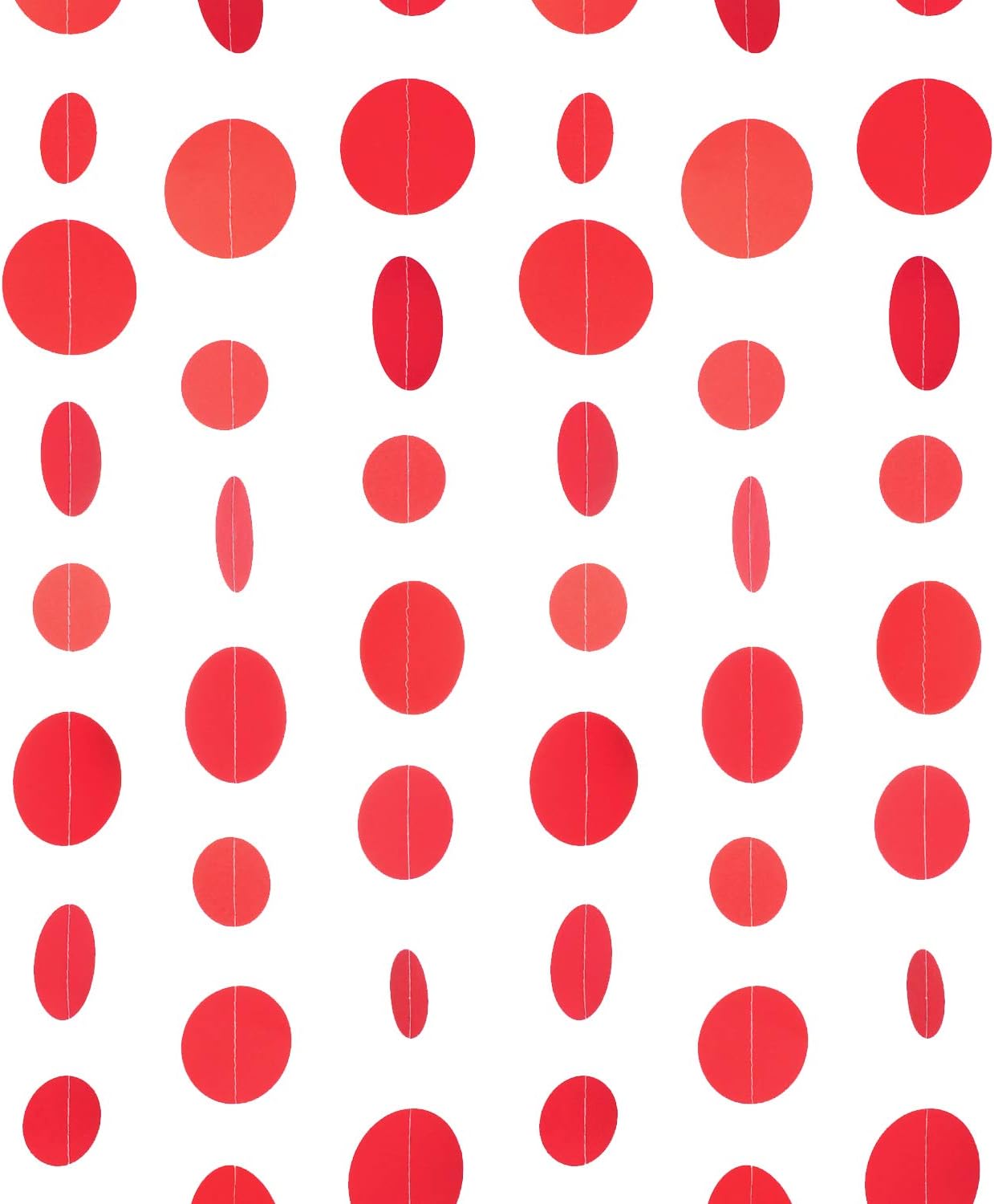 Red Paper Garland Circle Dot Party Banner Wall Streamers Backdrop Ceiling Hanging Decorations, 20 Feet in Total