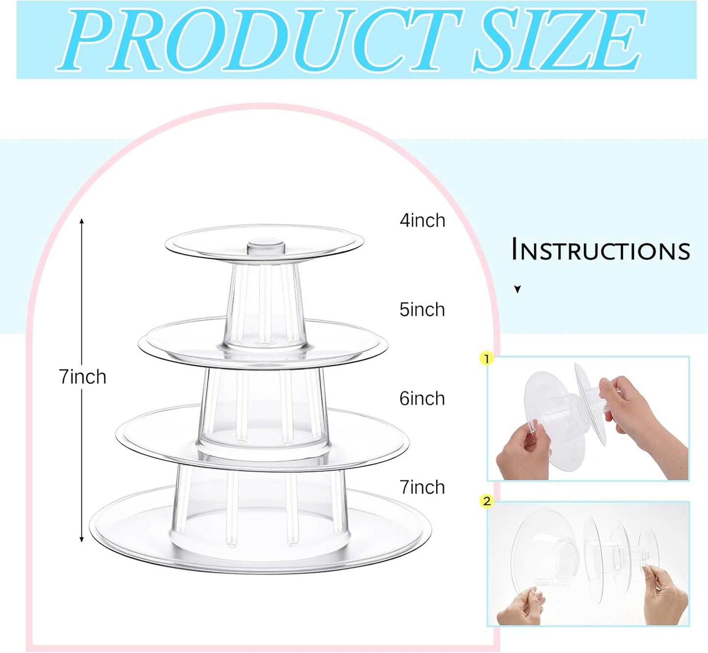 Juexica 2 Pcs Round Macaron Display Tower Stand 4 Tiers Plastic Cake Rack Macaron Wedding Cupcake Display Food Serving Stands Clear Dessert Tower for Wedding Baby Shower Birthday Decoration