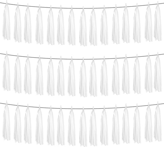 3P White Foil Fringe Metallic Tassel Streamers Banner Tassel Garland for Parade Floats, Graduation, Wedding, Birthday, Halloween, Christmas, Bridal/Baby Shower Party Decorations