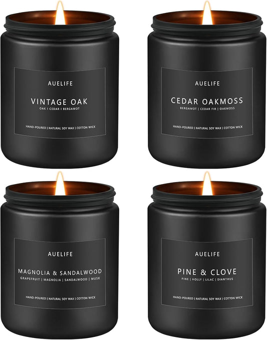Scented Candles Set | Masculine Candle, Gifts for Men - Soy Candles for Home Scented - 4 Pack Aromatherapy Candle Gift - Scent of Vintage Oak/Cedar Oakmoss/Magnolia & Sandalwood/Pine & Clove