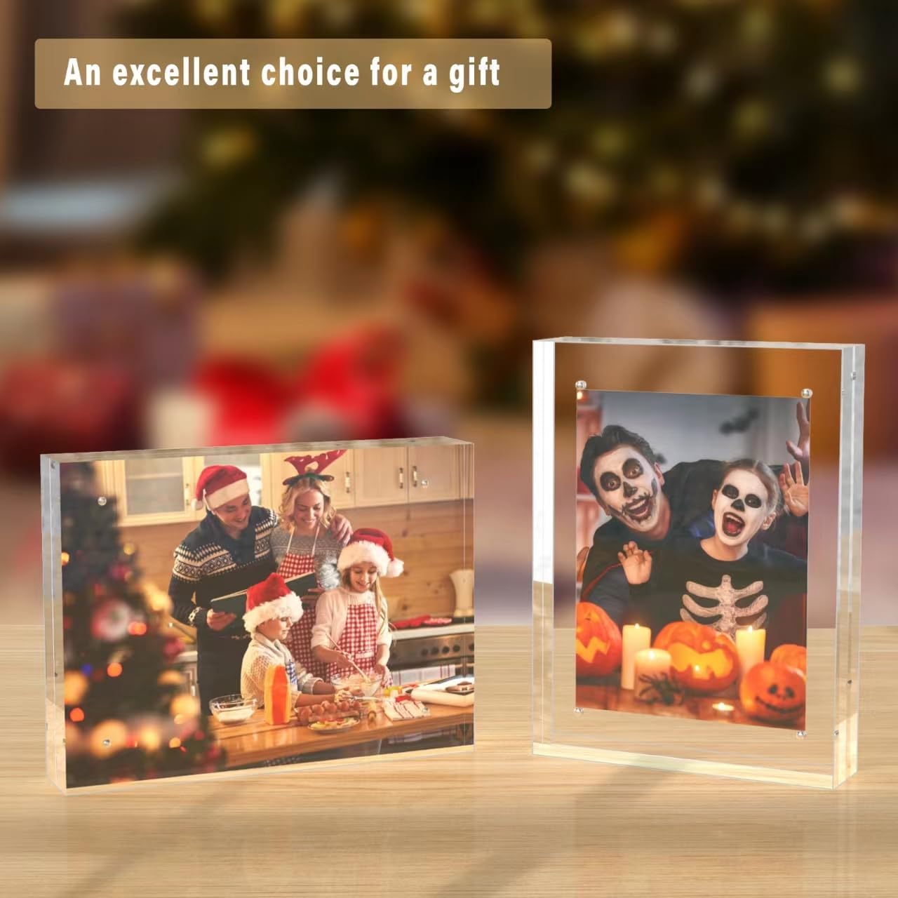 HELPLEX 5 Pack 6x8 Acrylic Picture Frames, 20mm Thicker Frameless Clear Double Sided Magnetic Frame, Free Standing Desktop Display Stand