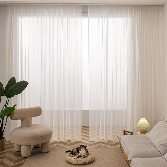 Window Beige Sheer Curtains 48x45 Inches 2 Panels Sheer Curtain Basic Rod Pocket Panel for Bedroom Children Living Room Yard Kitchen (Beige, 48" W x 45" L | 2 pcs)