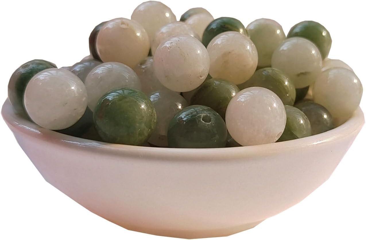 Stone Beads 10mm 60pcs Tiansan Jade Beads Round Loose Gemstones Beads for Bracelet Necklace Jewelry Making (10mm, 61016 Tiansan Jade)