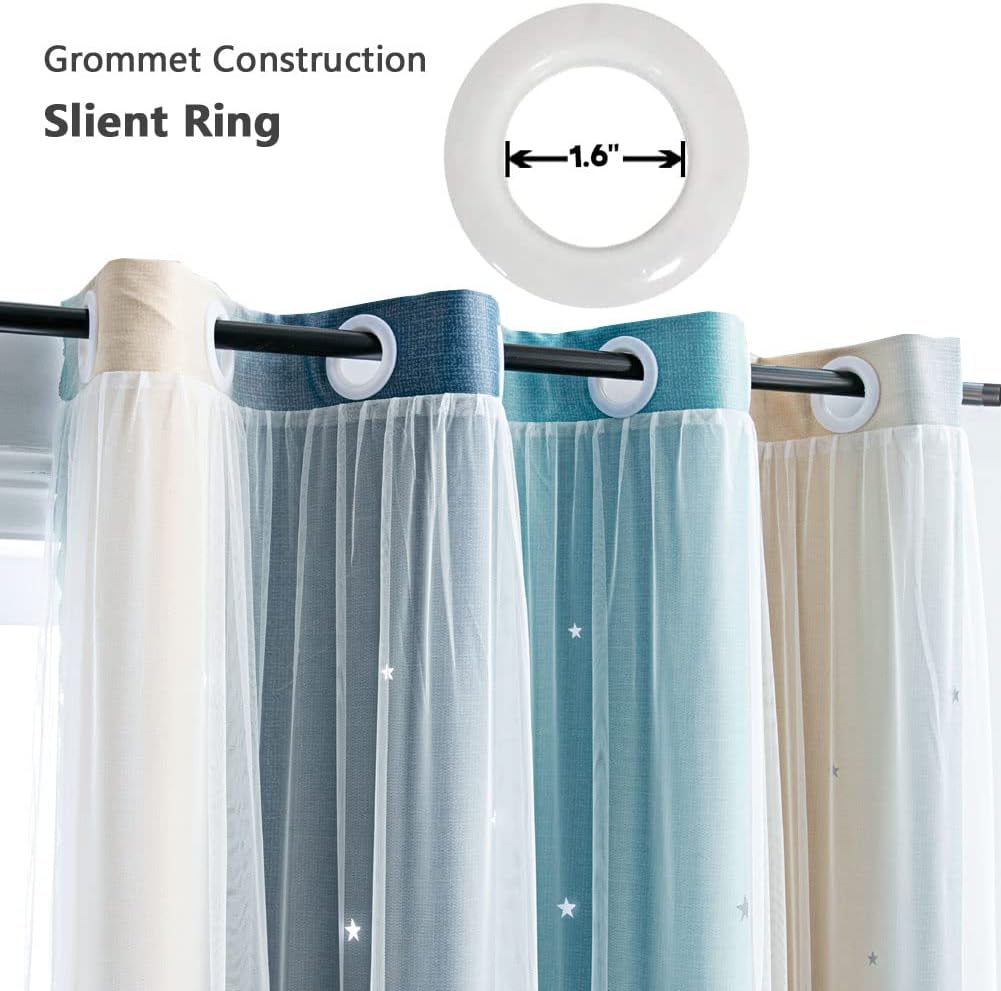 FANLI Ombre Rainbow Blackout Curtains for Kid Girls Bedroom Living Room Darking Stripe Double Layer Star Cut Out Wall Home Decor Gradient Grommet Window Curtains (Blue/Yellow, 52W x 95L)